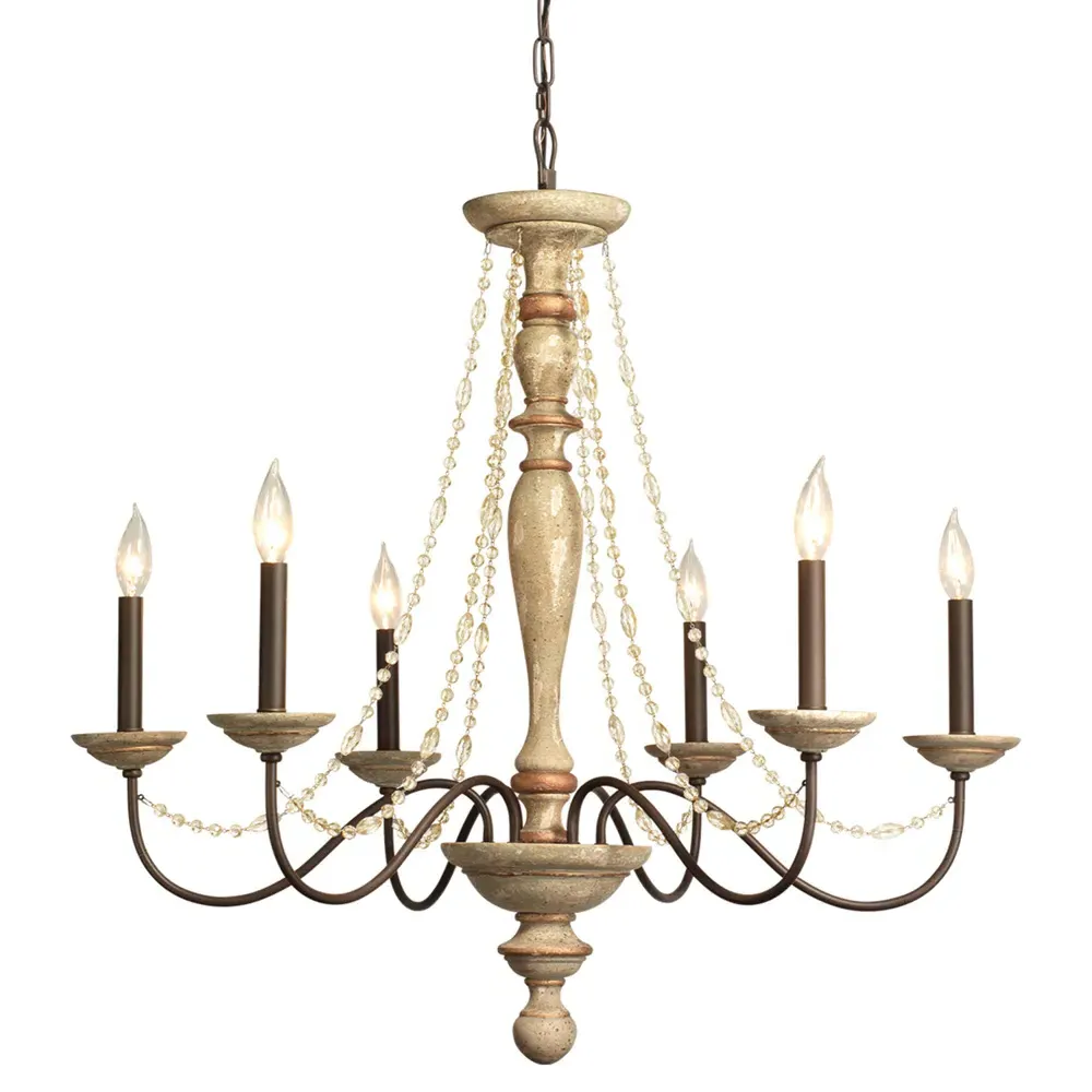 Ivy Crystal Beads Candle Style Chandelier - White, Dark Brown