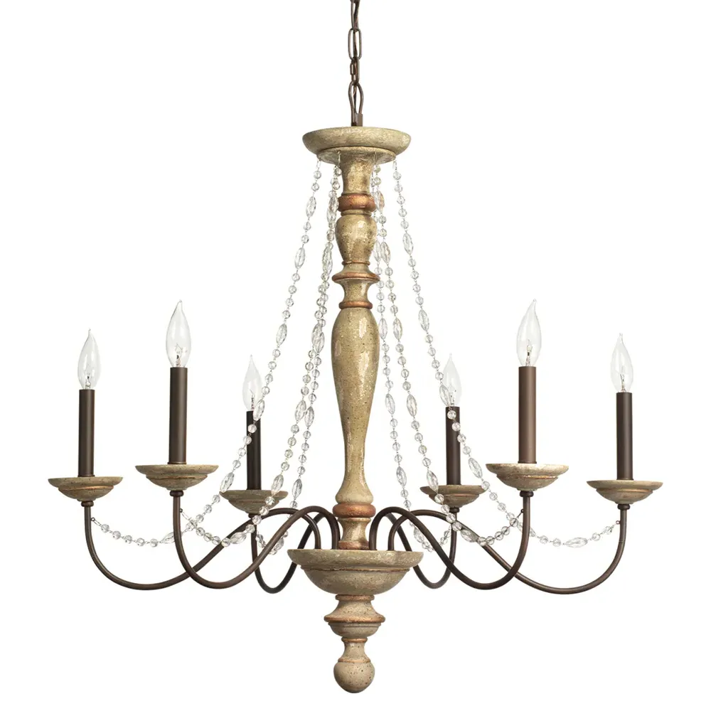 Ivy Crystal Beads Candle Style Chandelier - White, Dark Brown image