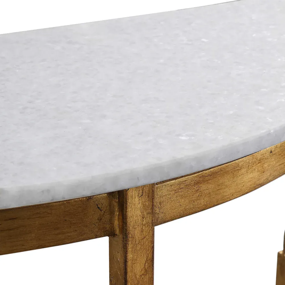 Ivy Demilune Console Table - White, Marble