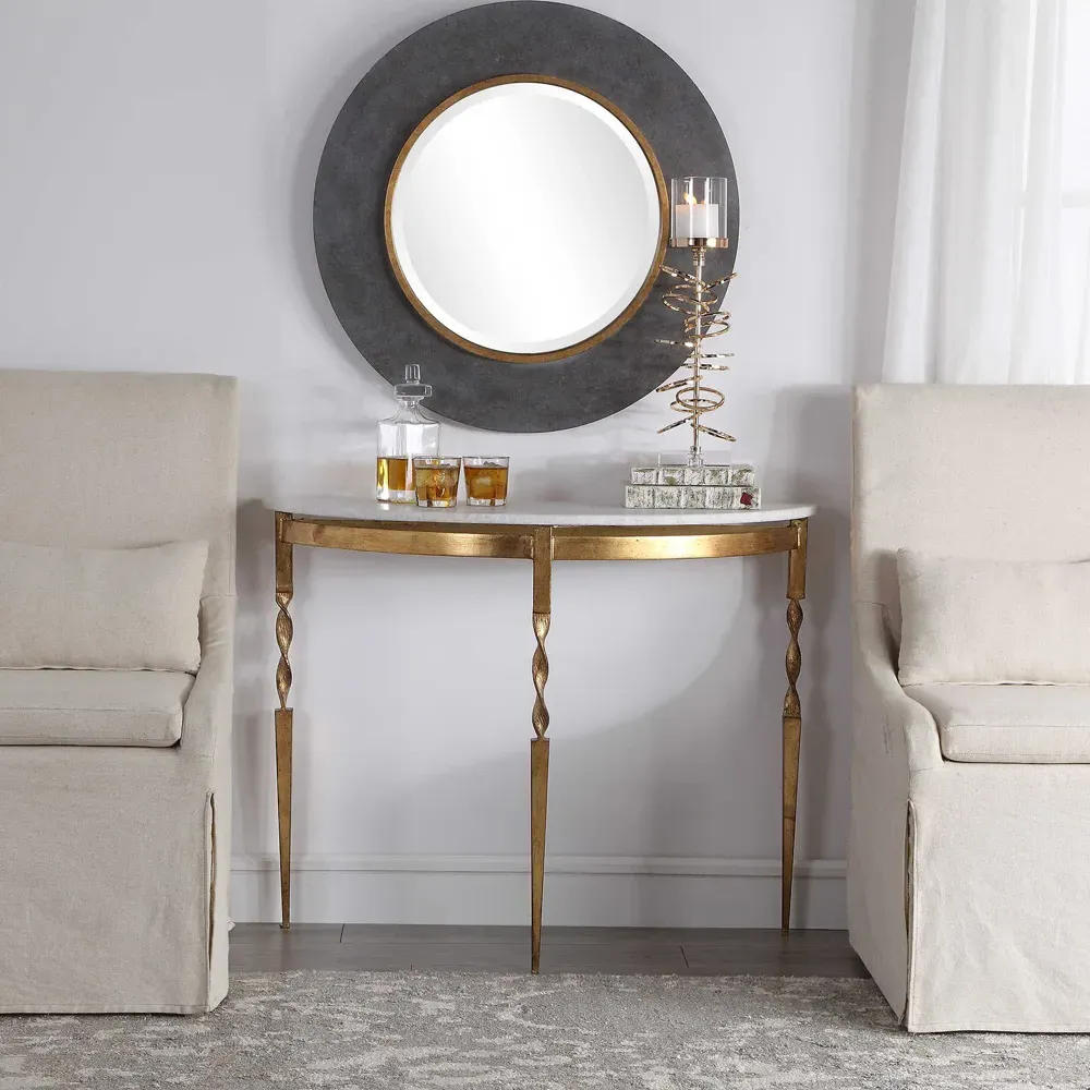 Ivy Demilune Console Table - White, Marble
