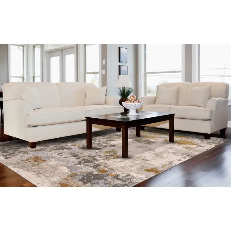 Ivy Patterned Rug - Gold, Birch Grey