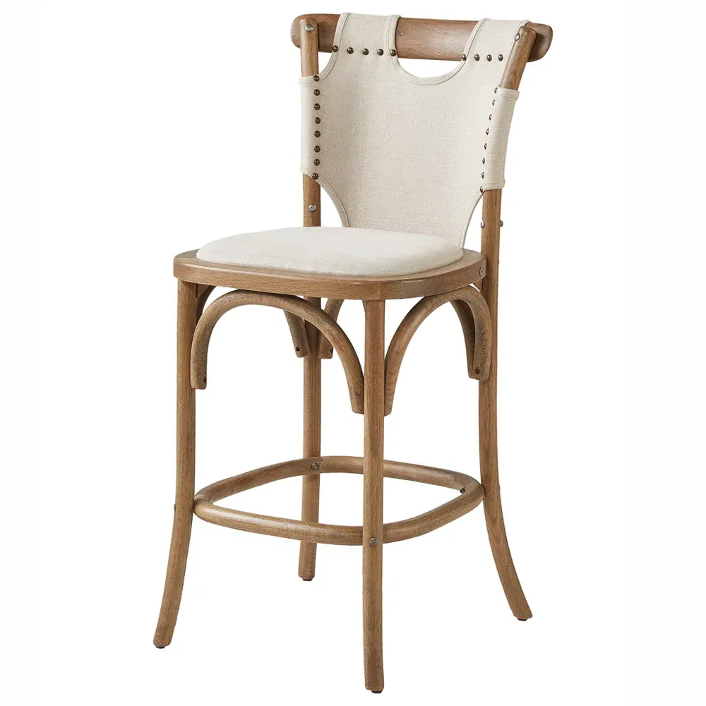 Iyla Counter Stool with Nailhead Trim - Beige, Oak