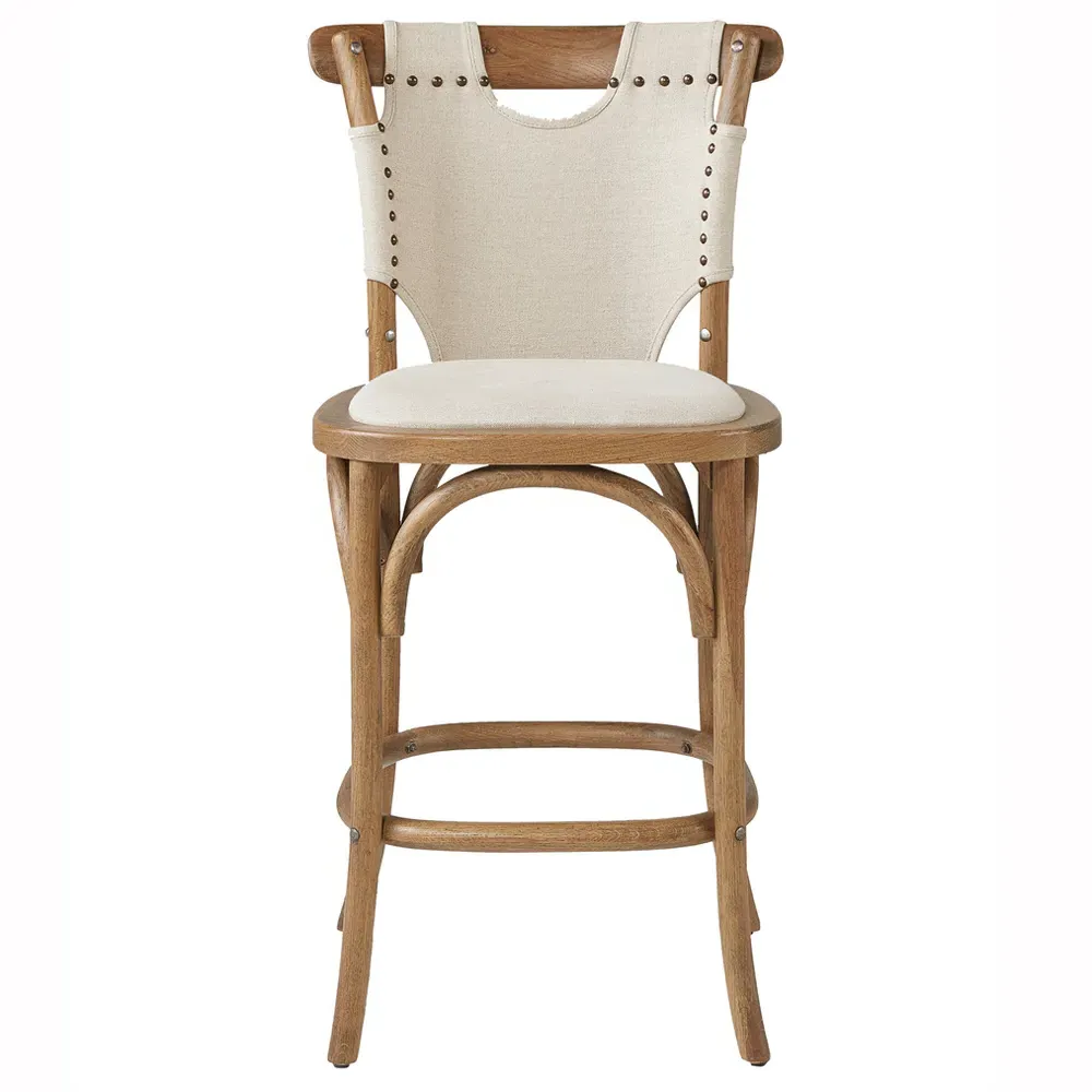 Iyla Counter Stool with Nailhead Trim - Beige, Oak