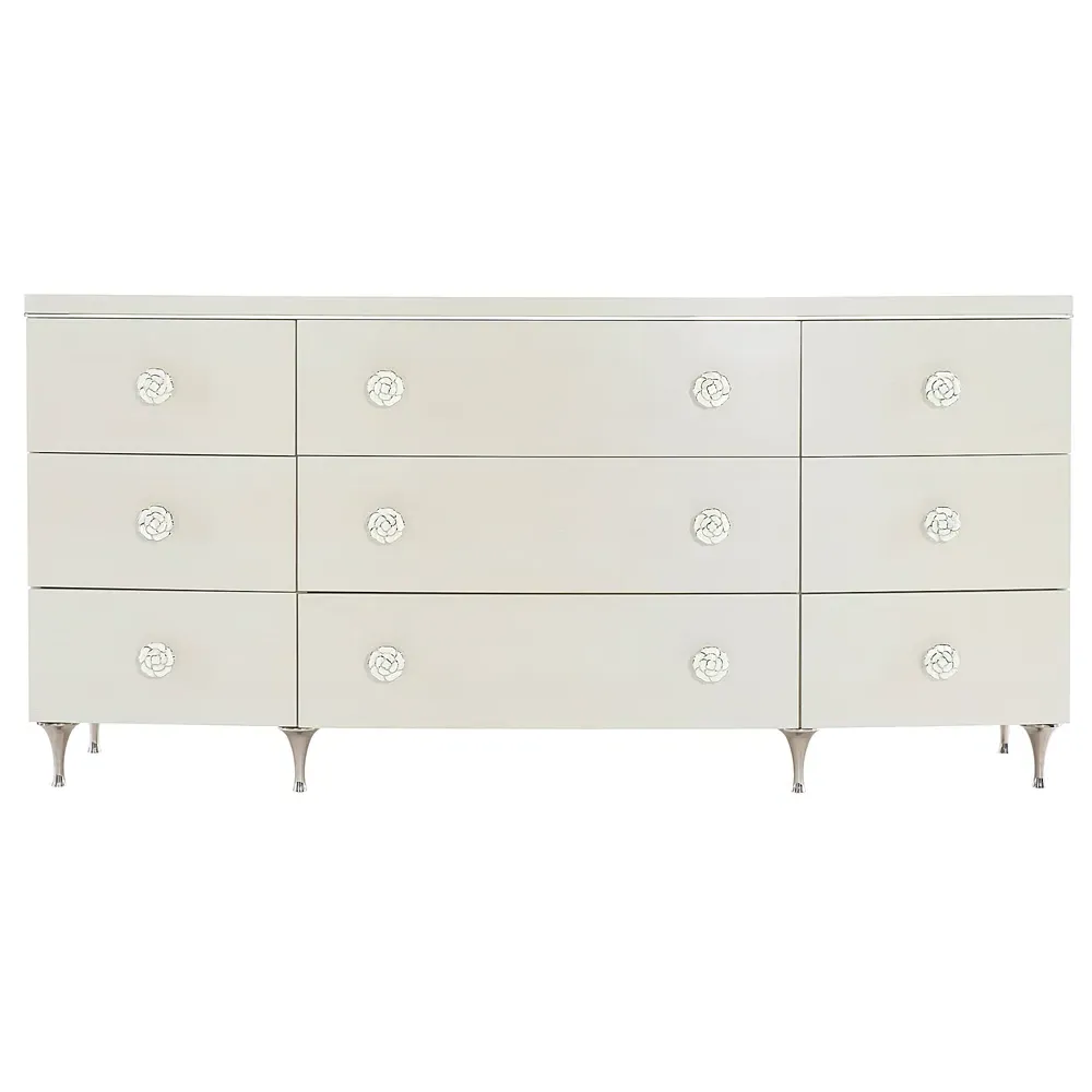 Jacob 9 Curved Drawer Dresser - Off-White, Wood