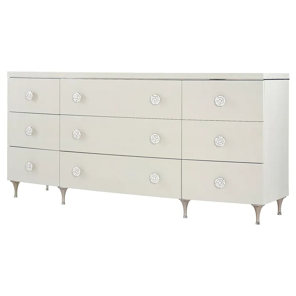 Jacob 9 Curved Drawer Dresser - Off-White, Wood