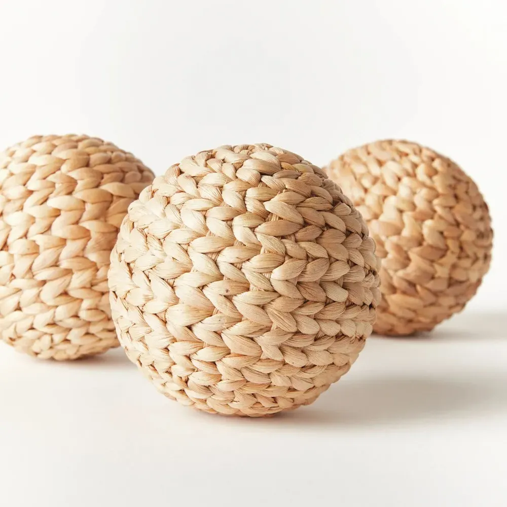 Jada 4.5" Woven Orbs Set of 3 - Natural, Water Hyacinth