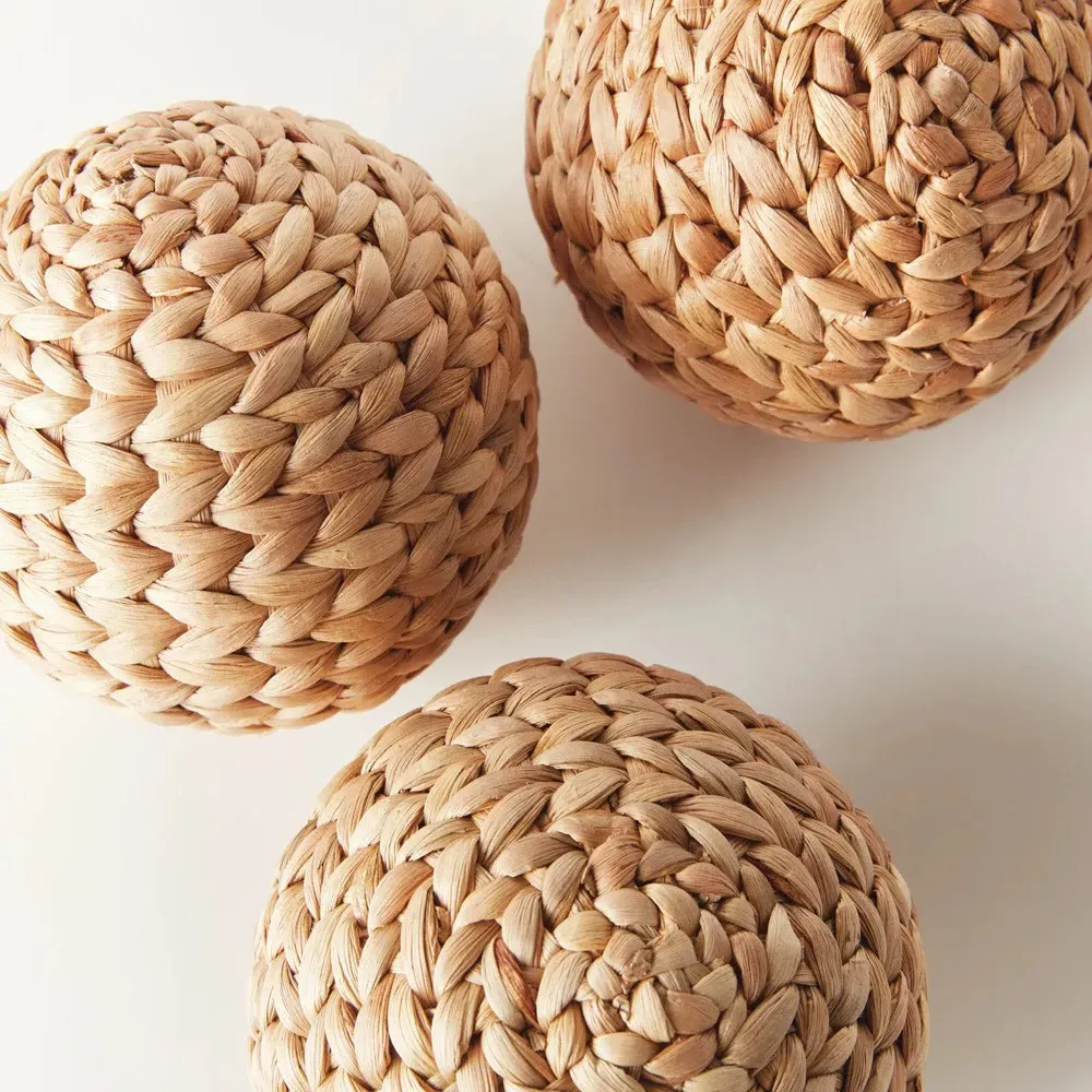 Jada 4.5" Woven Orbs Set of 3 - Natural, Water Hyacinth