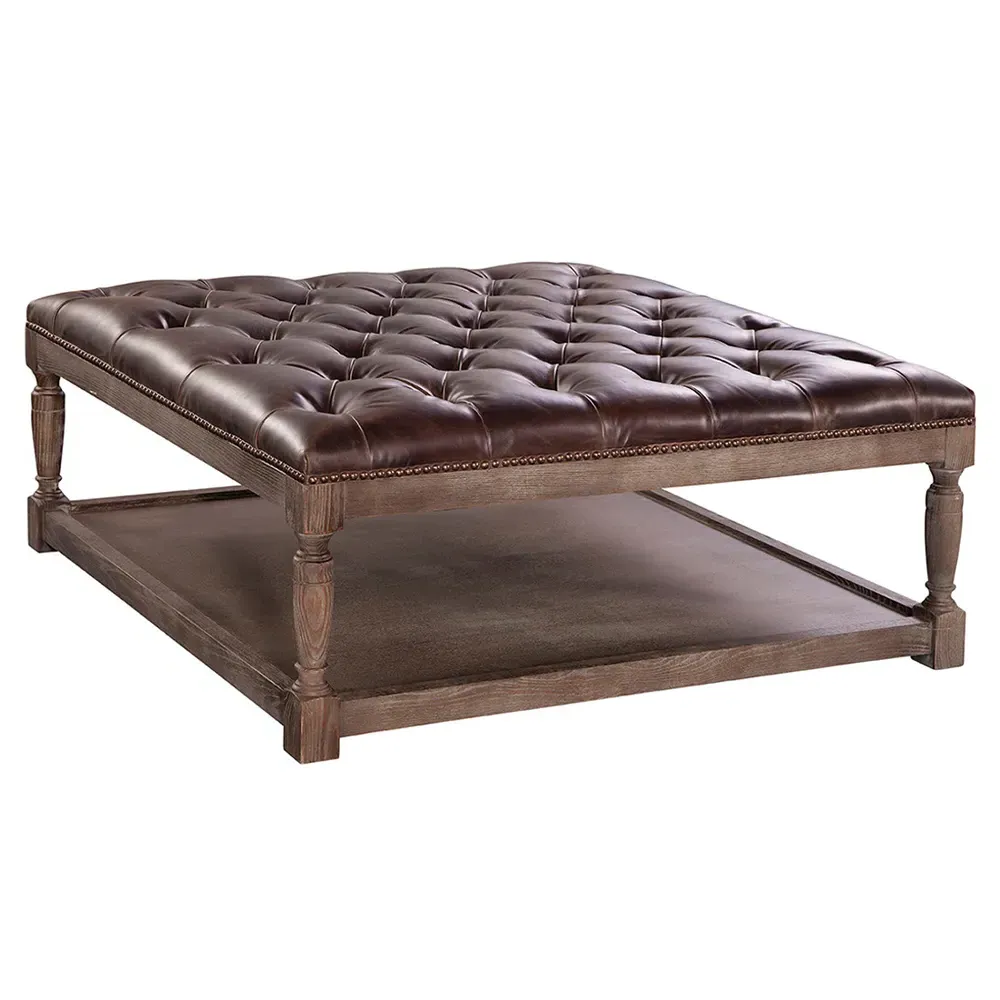 Jade Rectangular Cocktail Ottoman - Brown, Leather