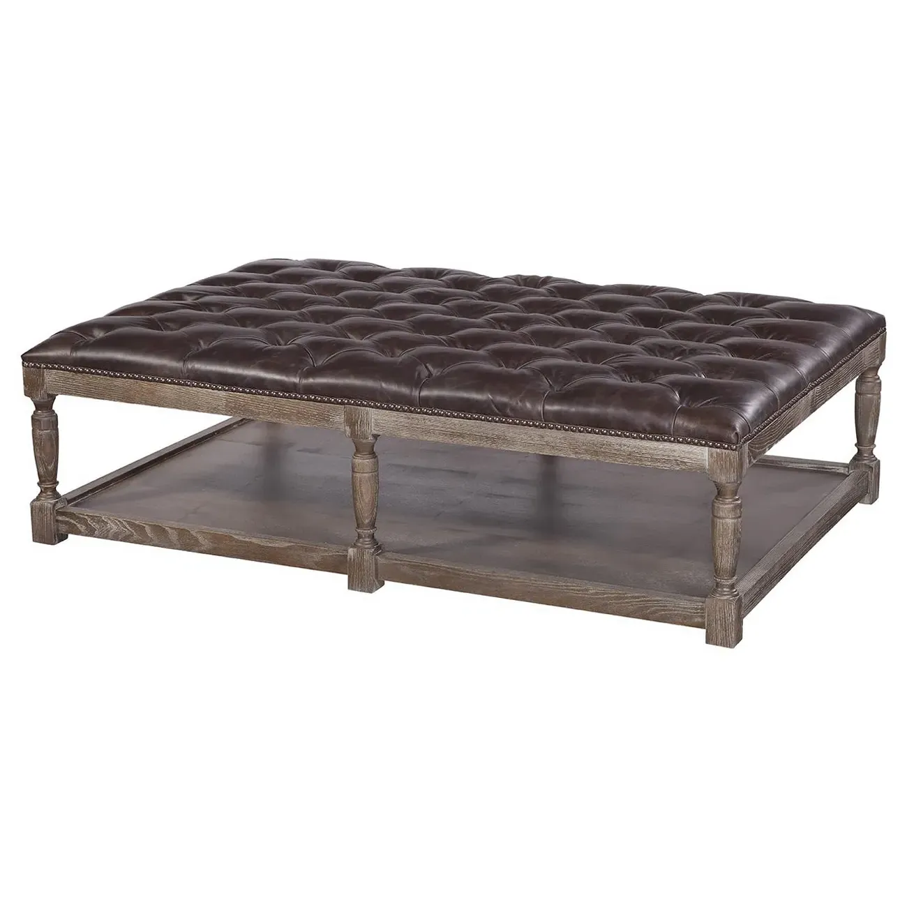 Jade Rectangular Cocktail Ottoman - Brown, Leather
