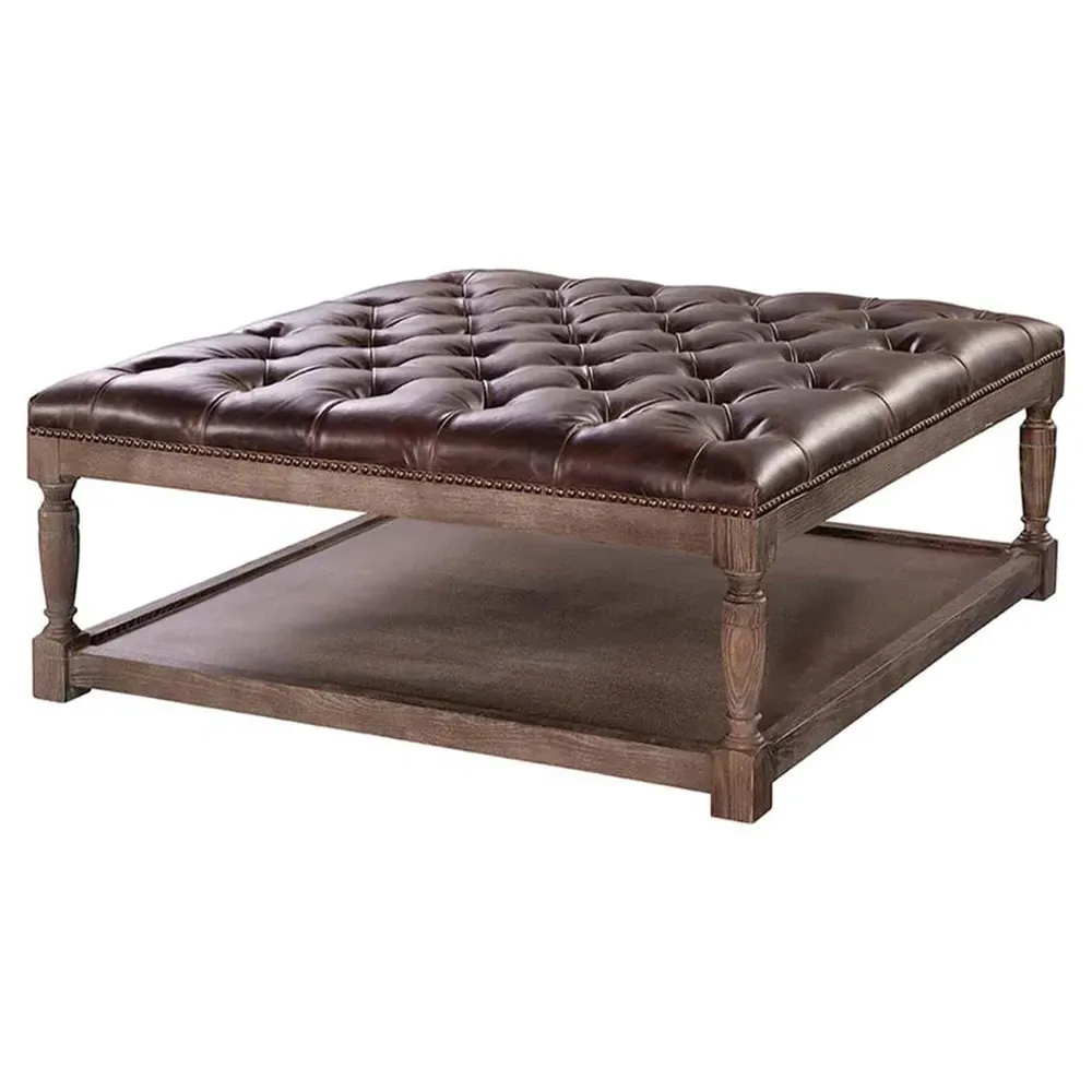 Jade Square Cocktail Ottoman - Brown, Leather