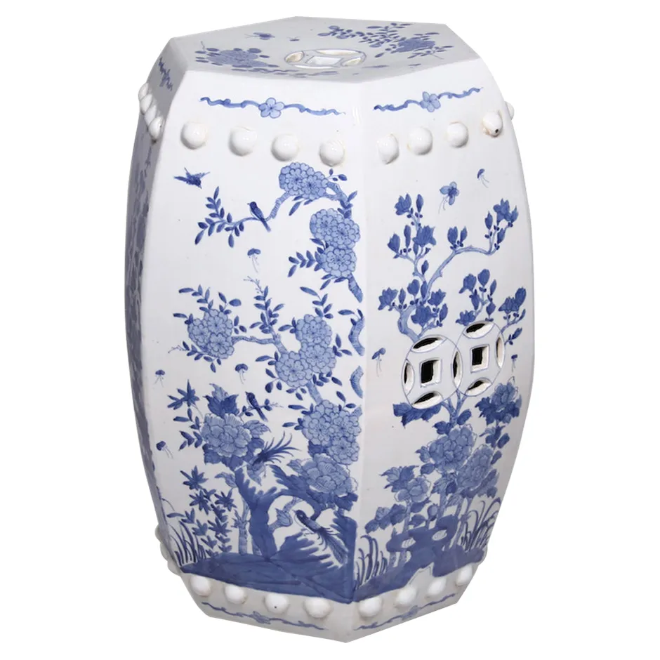 Jaden Hexagonal Garden Stool - Blue, Porcelain