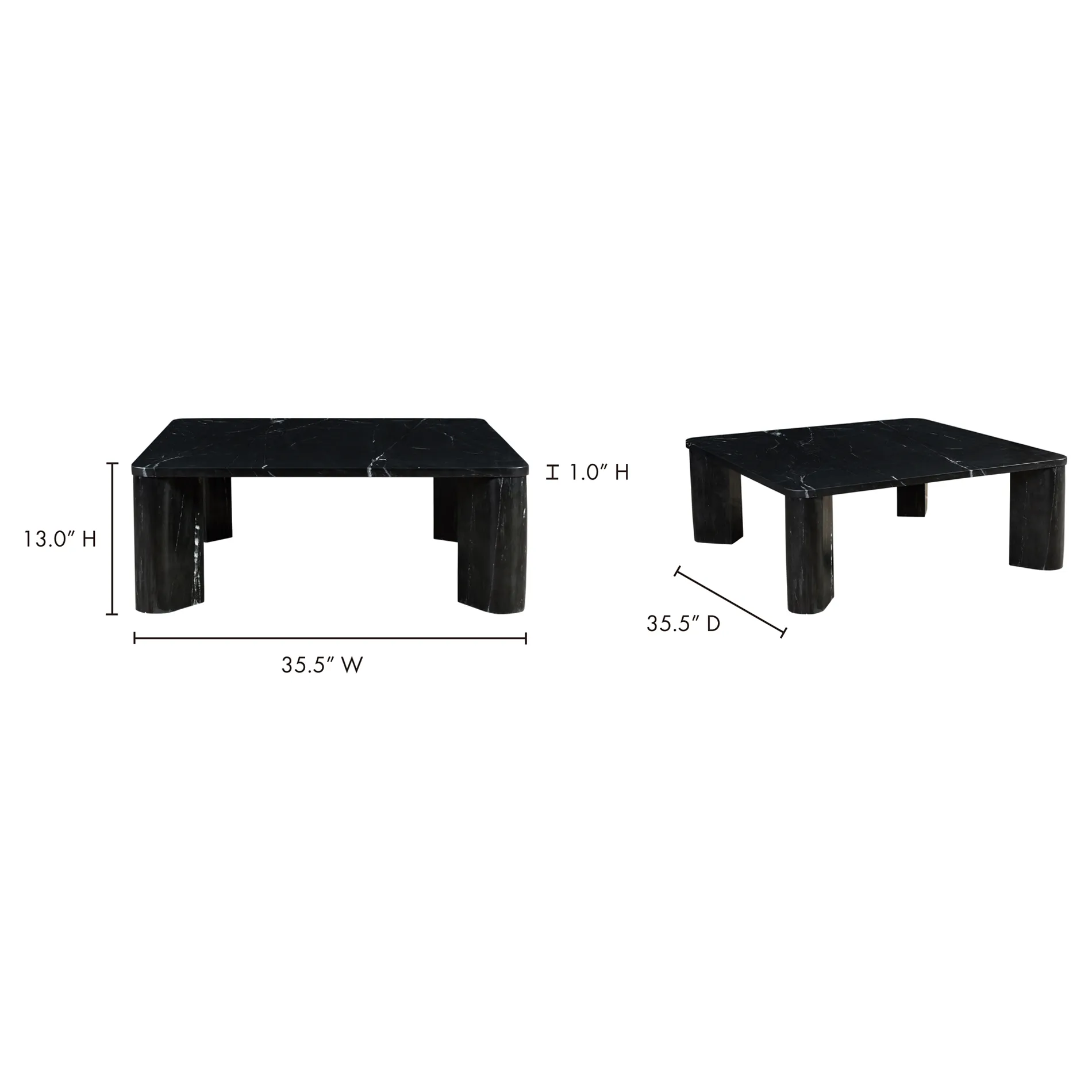 Jaden Square Coffee Table - Black, Marble