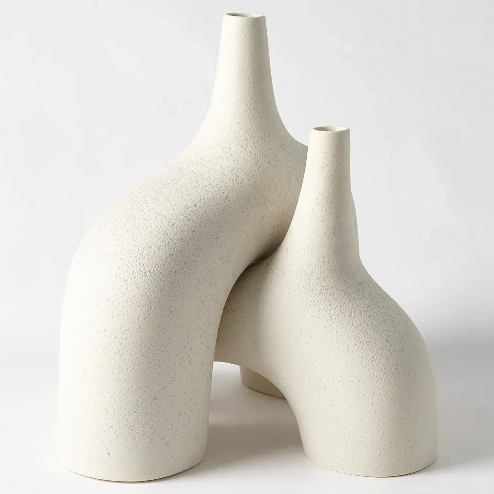 Jadus Large Decorative Table Vase - Cream, Ceramic