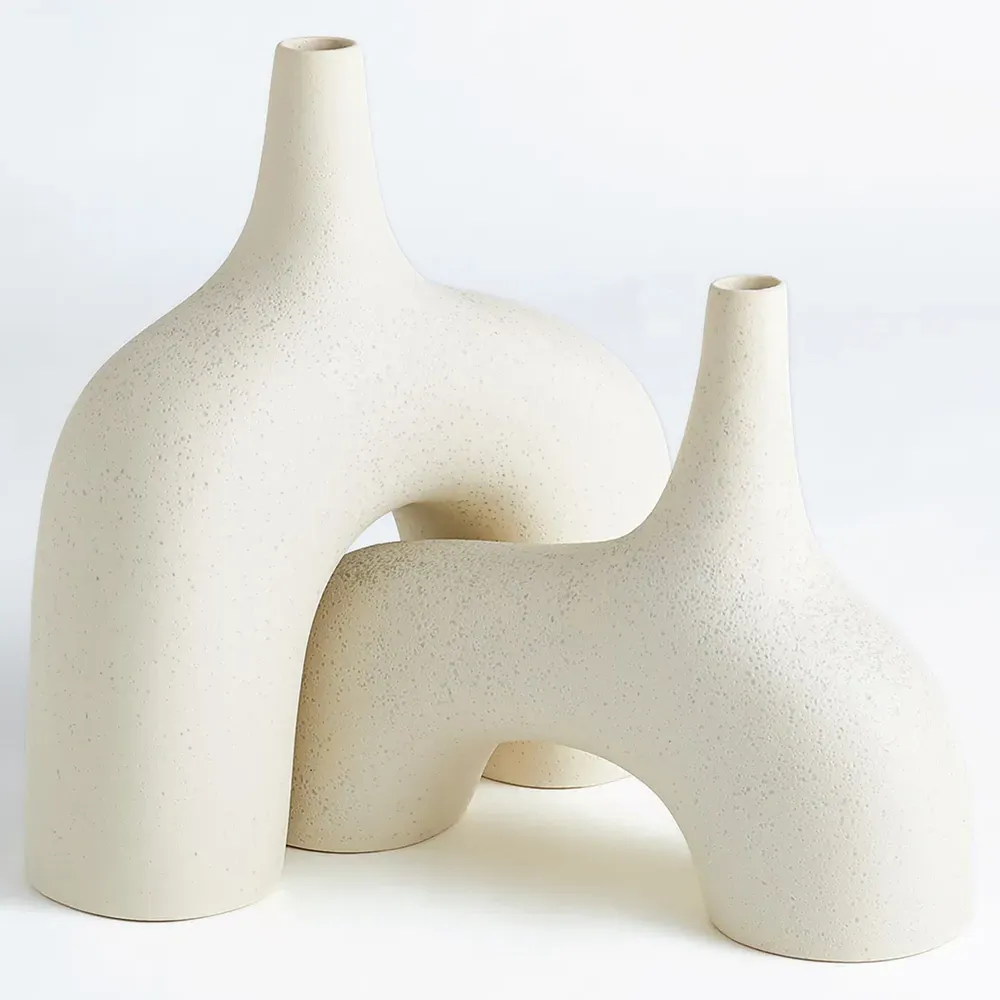 Jadus Large Decorative Table Vase - Cream, Ceramic