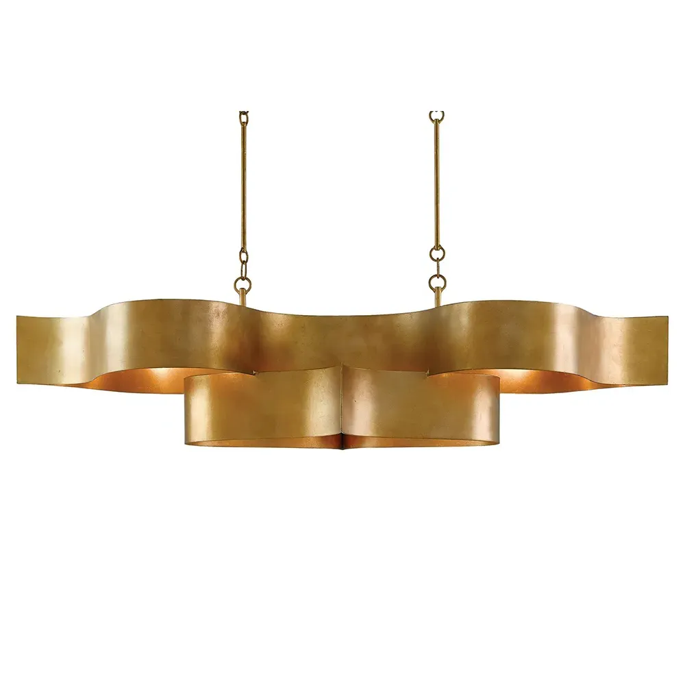 Jalbala Lotus Oval Chandelier - Antique Gold, Wrought Iron