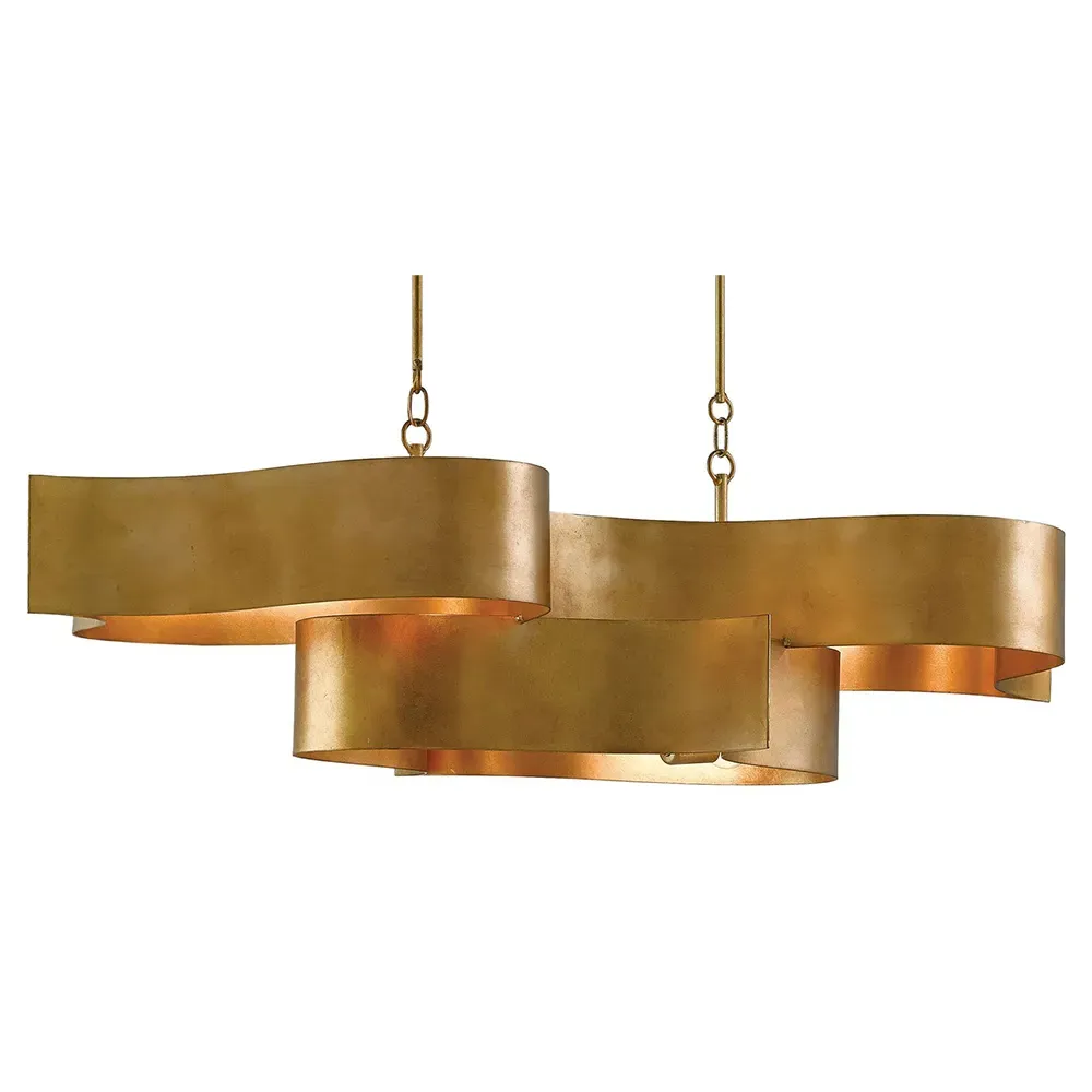 Jalbala Lotus Oval Chandelier - Antique Gold, Wrought Iron