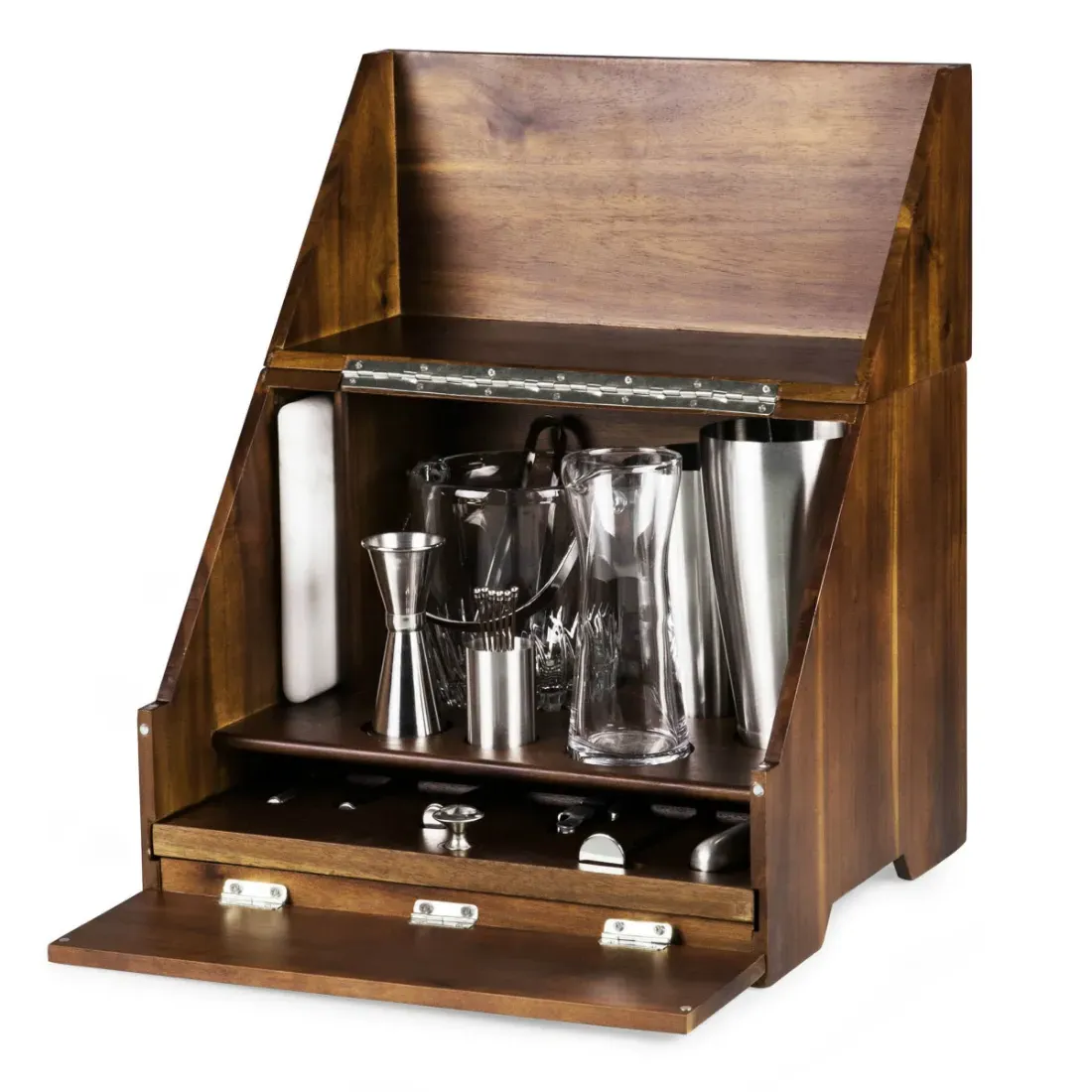 James Cocktail Bar Set Box - Brown, Acacia Wood image