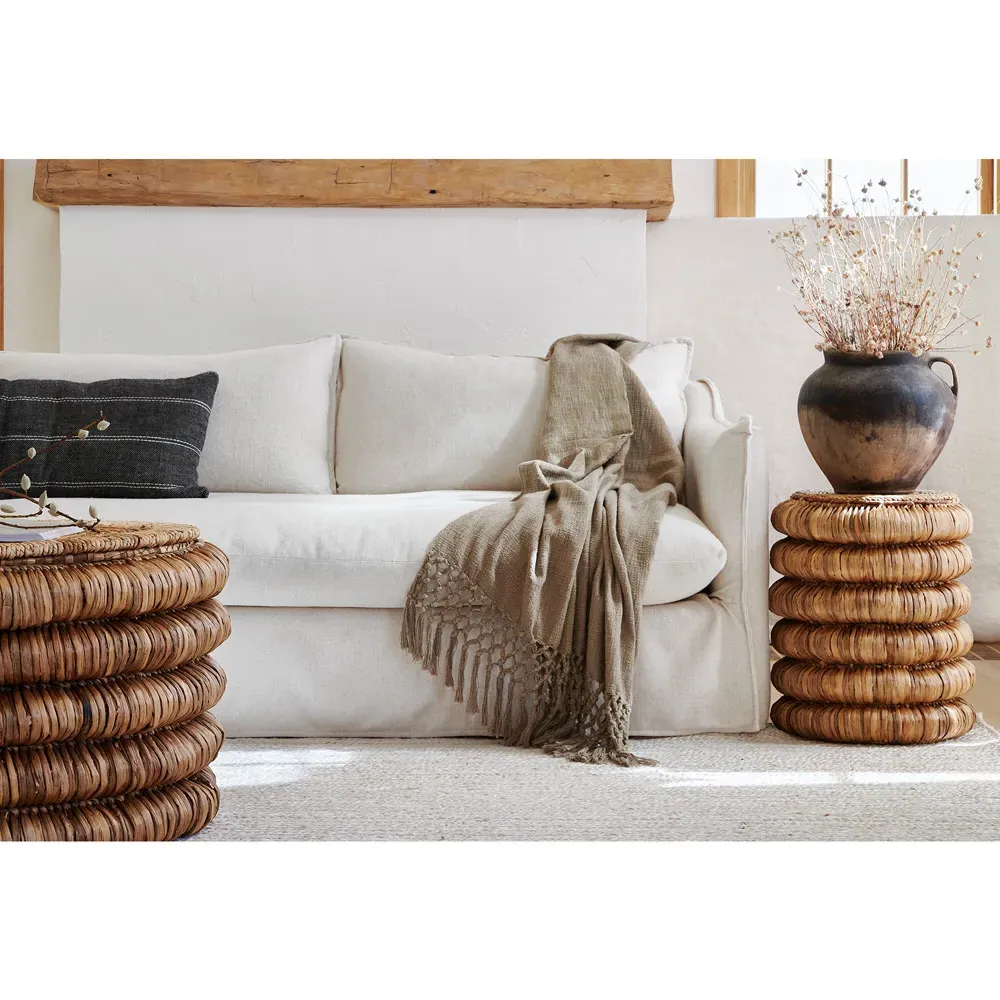 James Round Side Table - Brown, Water Hyacinth