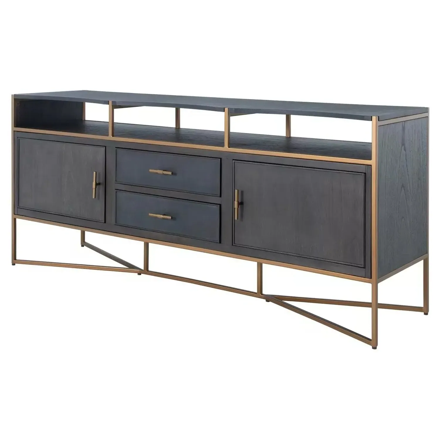 Jameson Media Cabinet with Gold Trim - Black, Oak Wood
