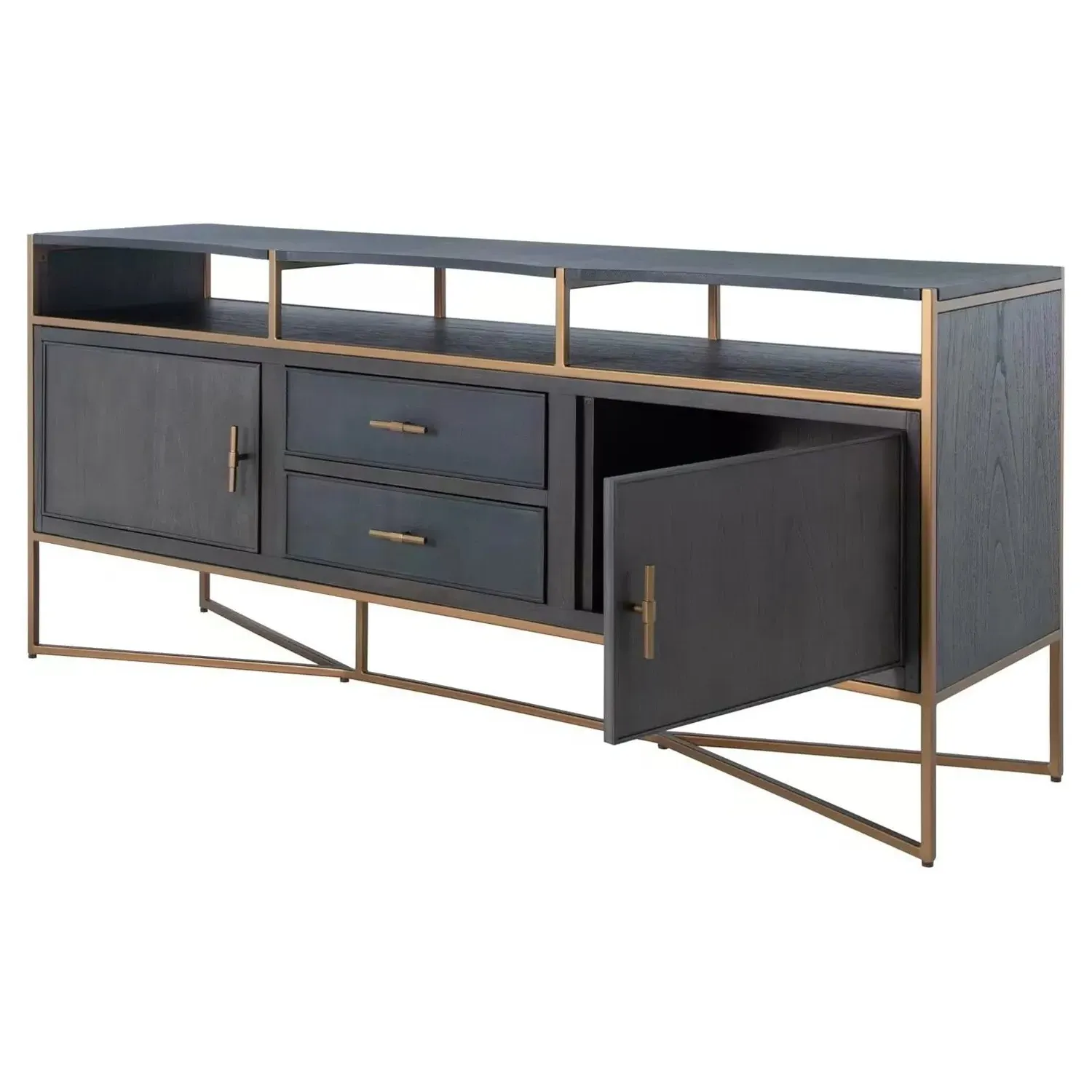 Jameson Media Cabinet with Gold Trim - Black, Oak Wood
