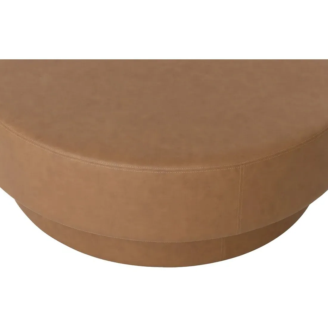 Jamie Round Ottoman - Brown, Faux Leather