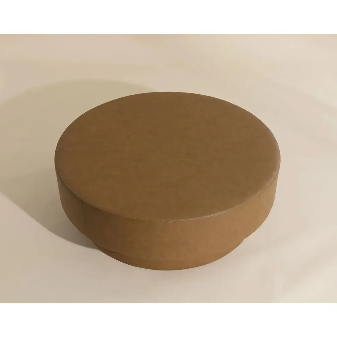 Jamie Round Ottoman - Brown, Faux Leather