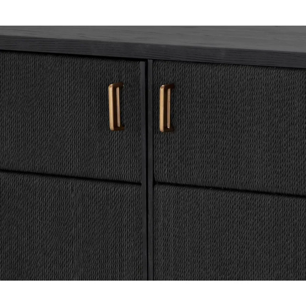 Jamil Oak Wood Sideboard with Rope Doors - Black