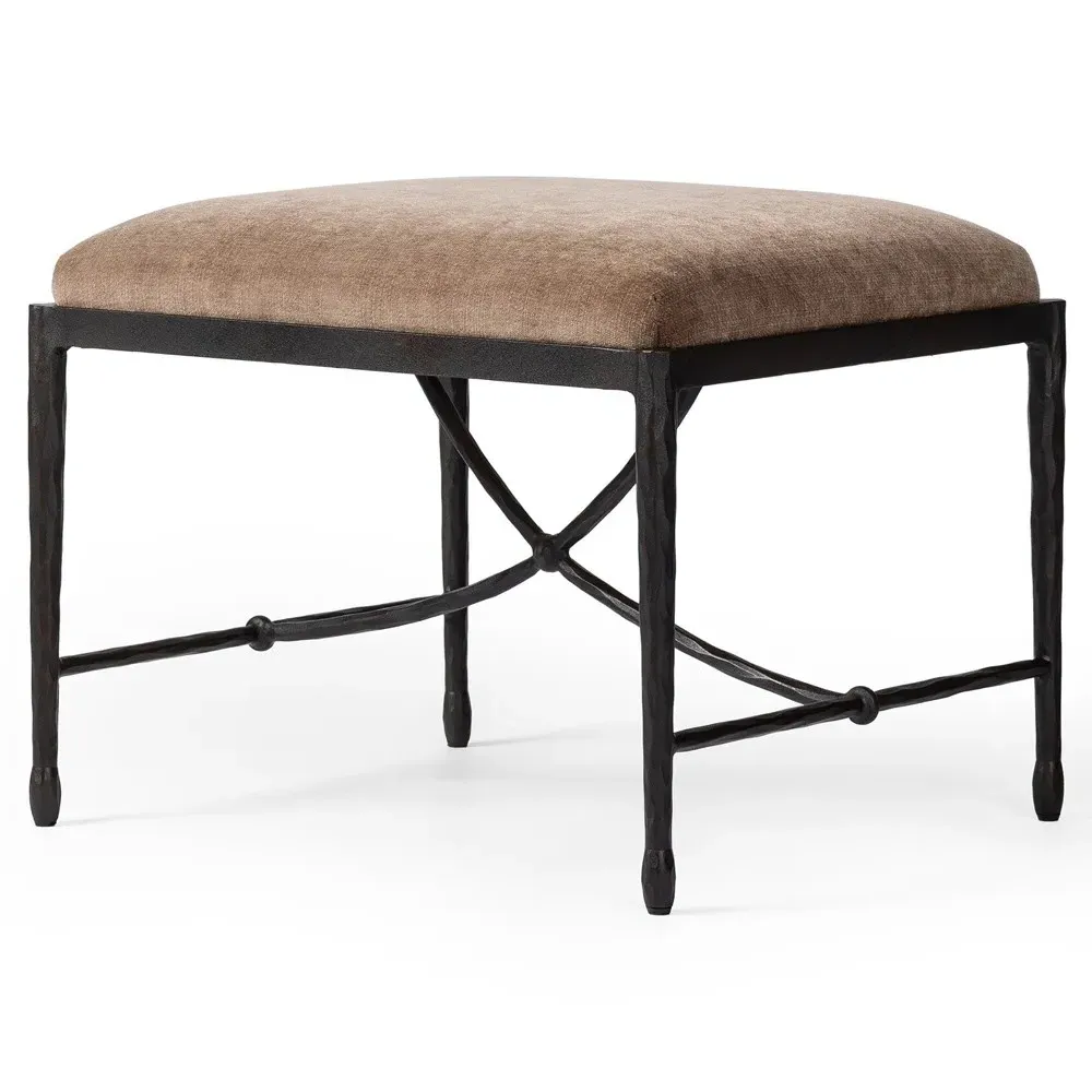 Jane Rectangular Stool - Mushroom, Velvet