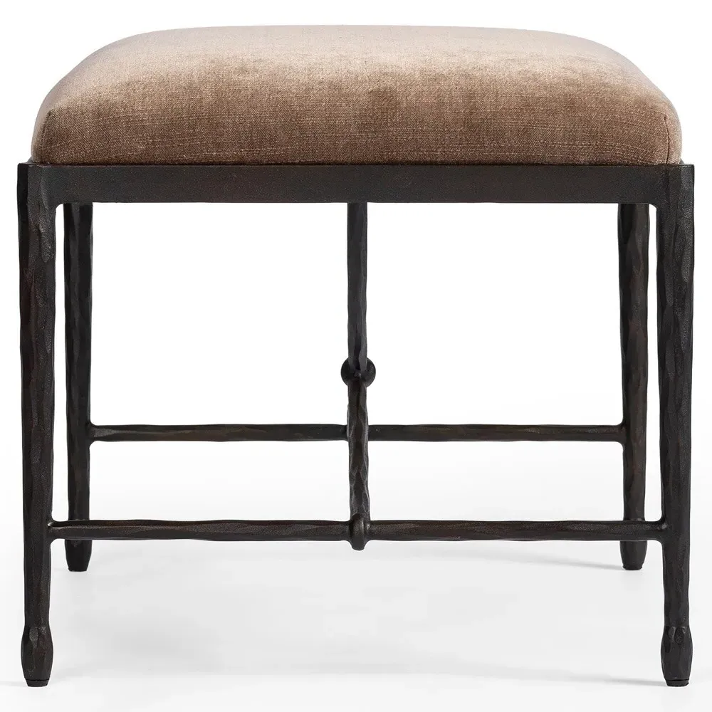 Jane Rectangular Stool - Mushroom, Velvet