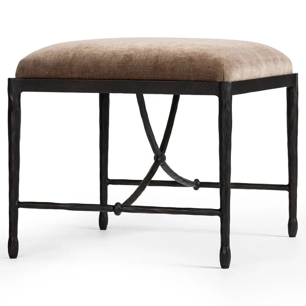 Jane Rectangular Stool - Mushroom, Velvet