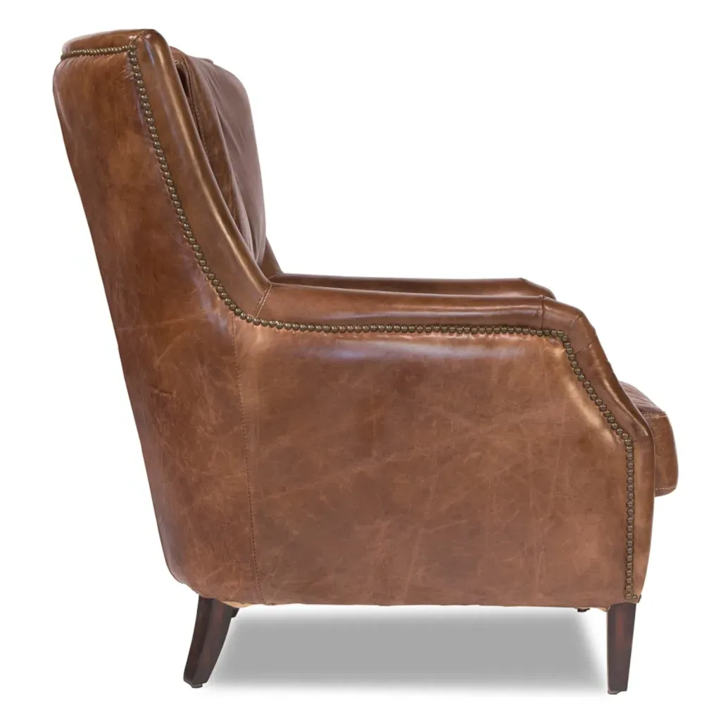 Janet Arm Chair with Nailhead Trim - Brown, Leather
