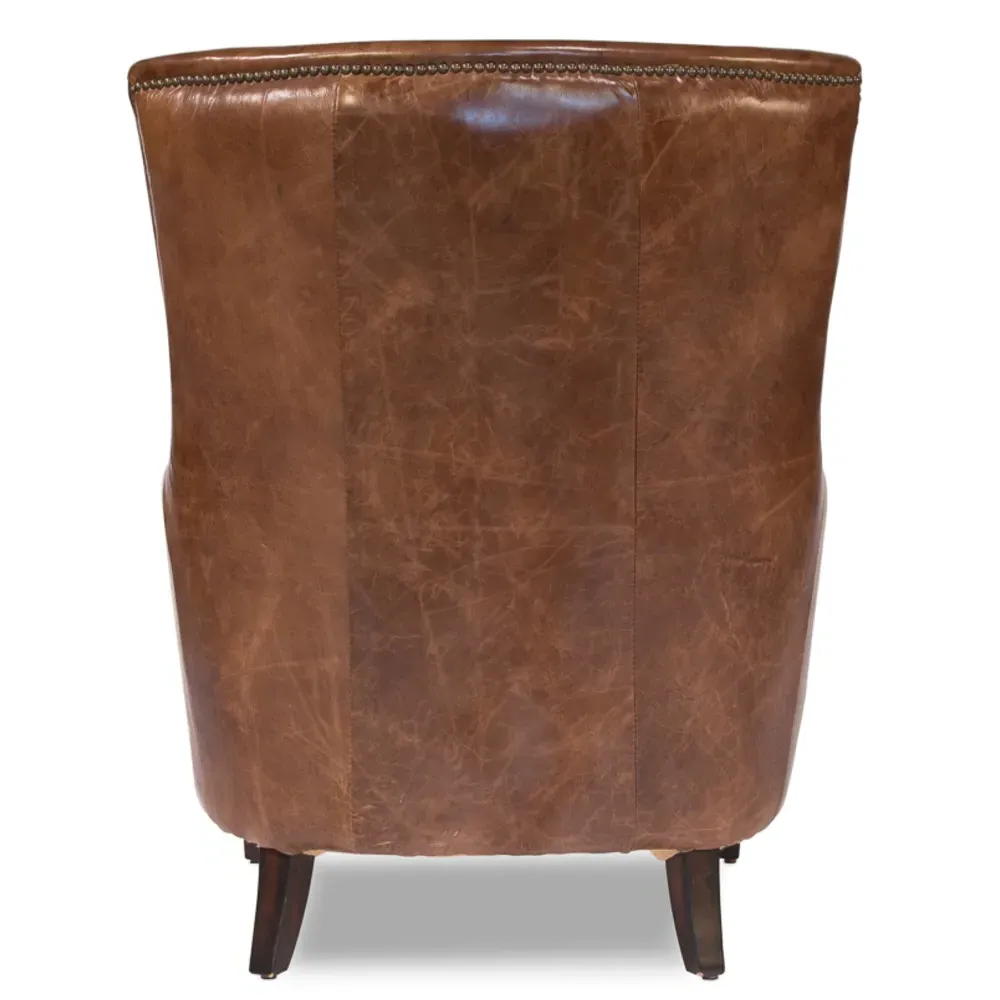 Janet Arm Chair with Nailhead Trim - Brown, Leather