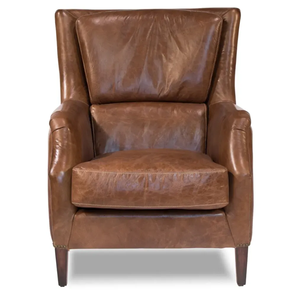 Janet Arm Chair with Nailhead Trim - Brown, Leather