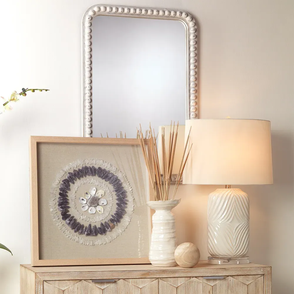 Janis Rectangular Wall Mirror - White Washed, Wood