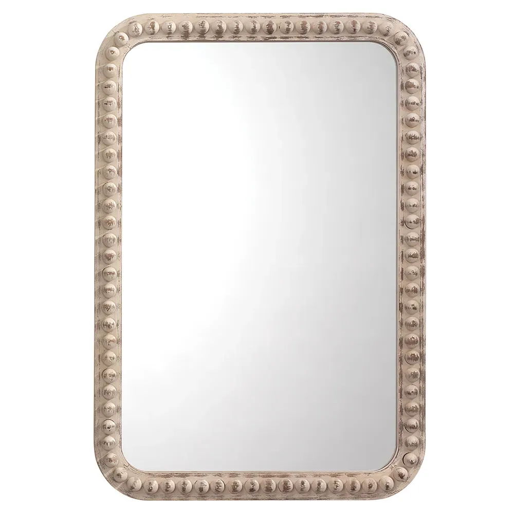 Janis Rectangular Wall Mirror - White Washed, Wood