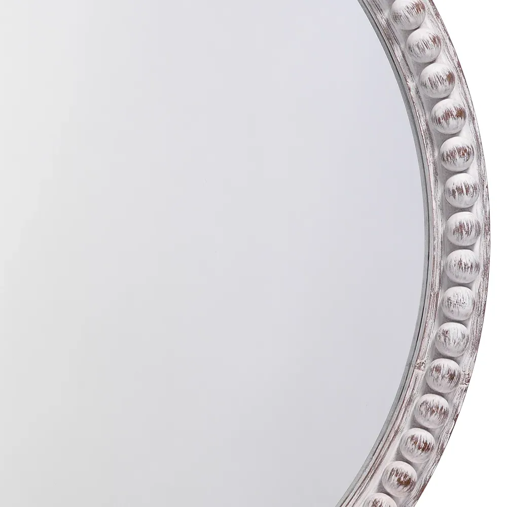 Janis Round Wall Mirror - White Washed, Wood