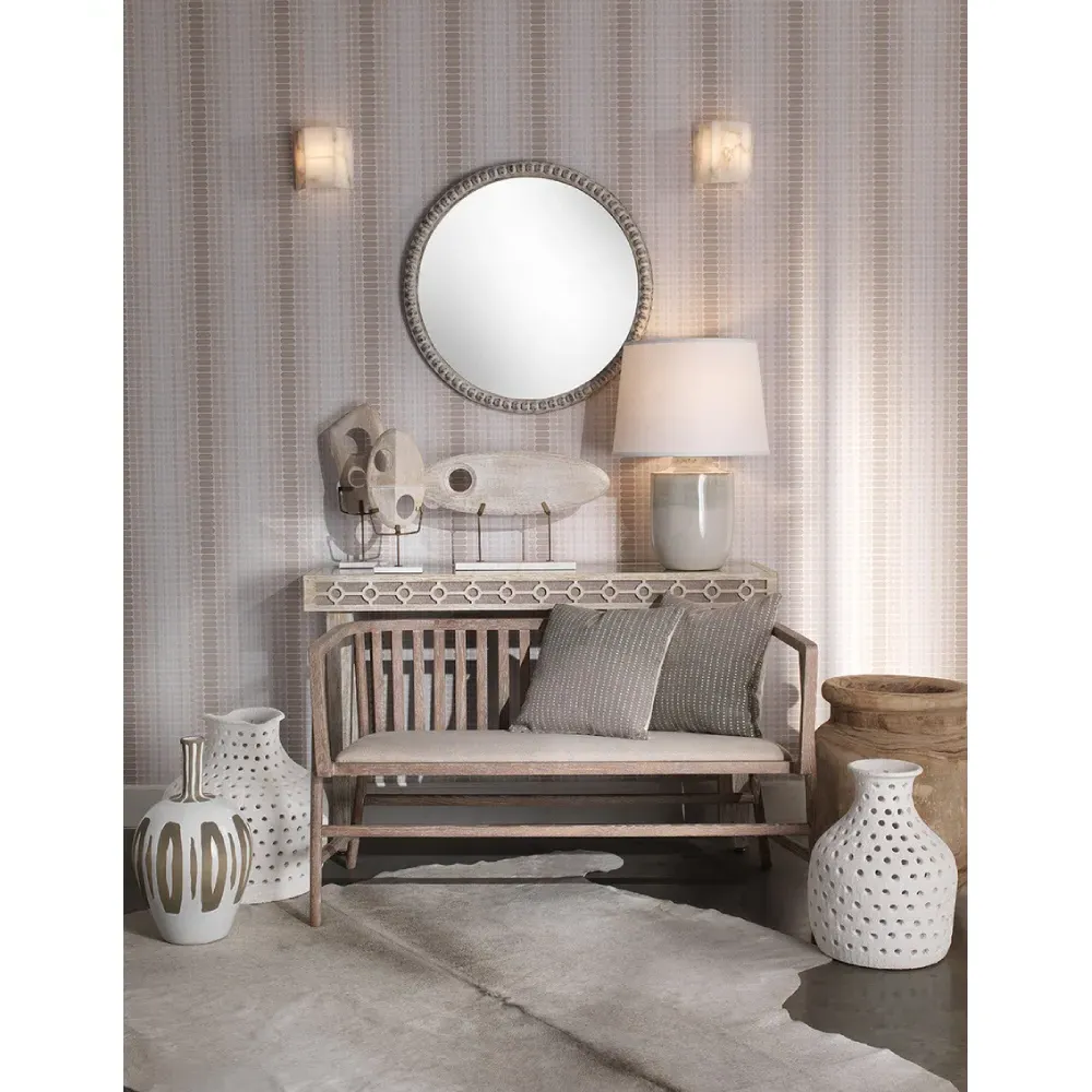 Janis Round Wall Mirror - White Washed, Wood