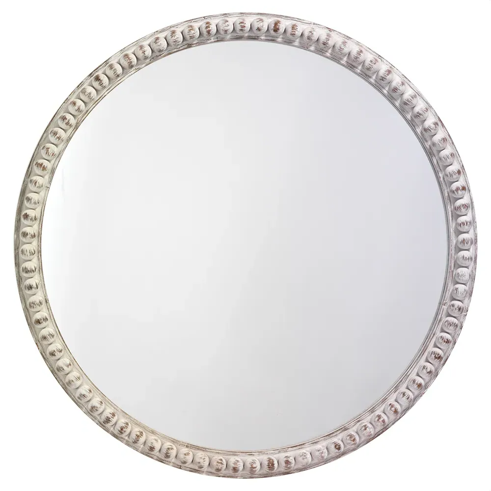 Janis Round Wall Mirror - White Washed, Wood image
