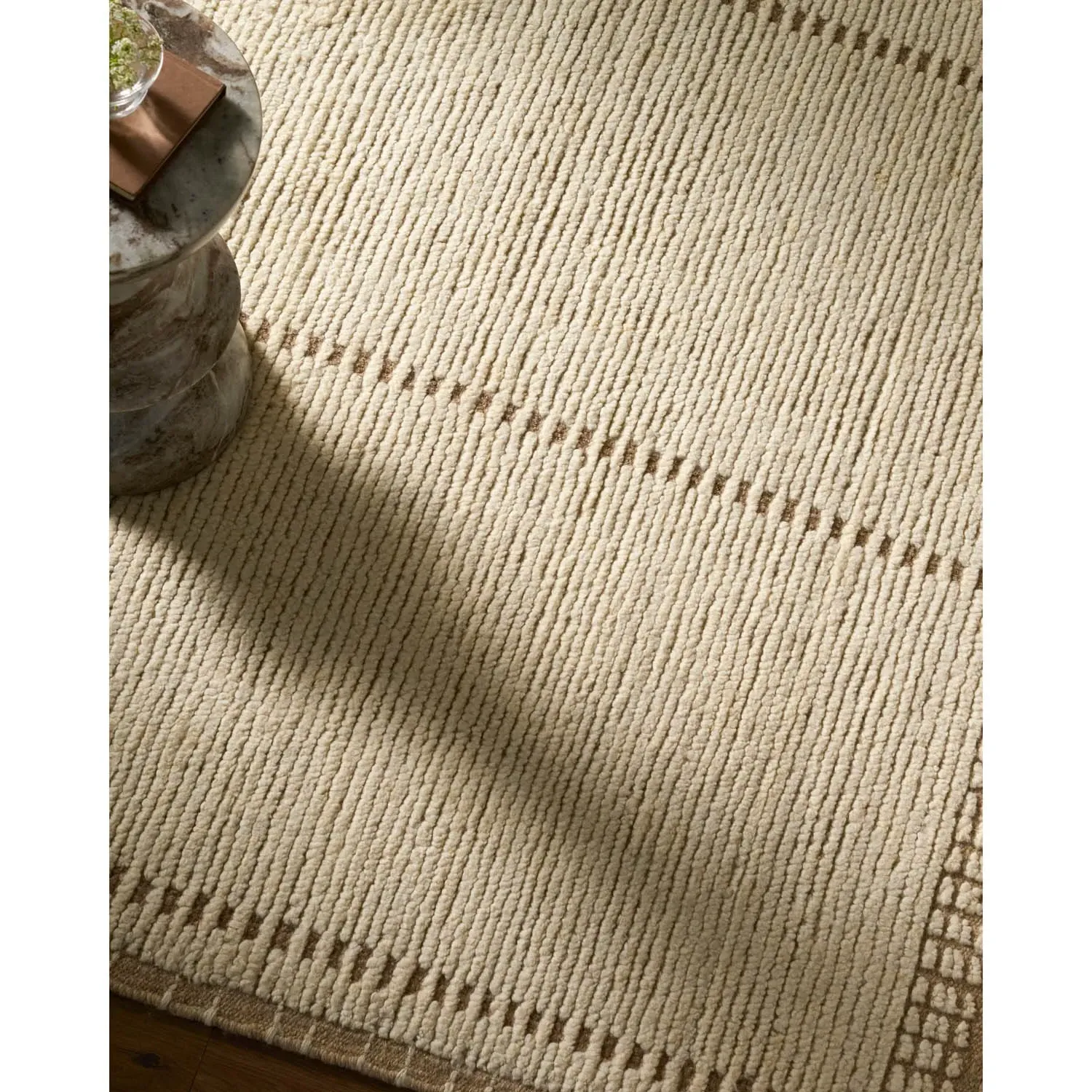 Janis Striped Hand Knotted Rug Sample - Beige, Wool