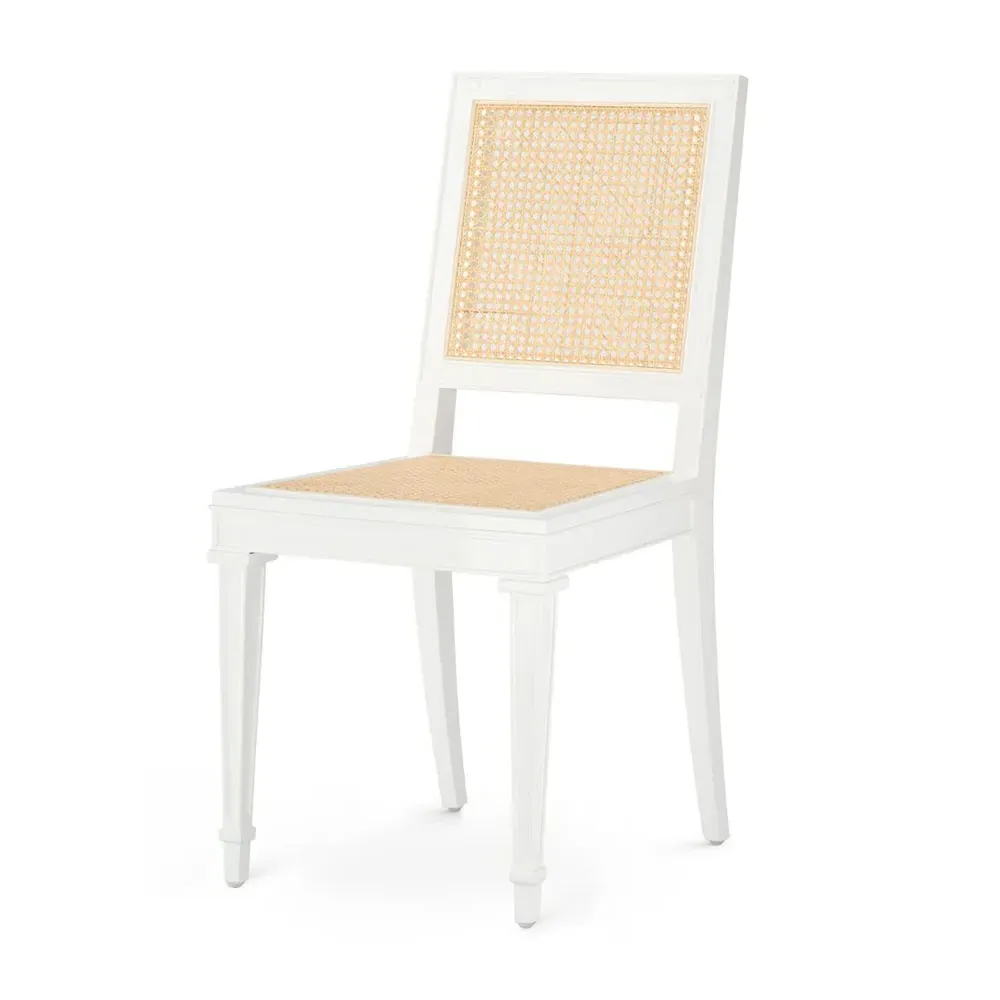 Jansen Woven Cane Side Chair - Eggshell White, Mahogany