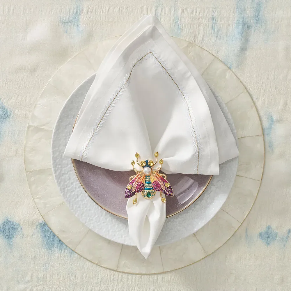 Jardin Embroidered Linen Napkin Set of 4 - White