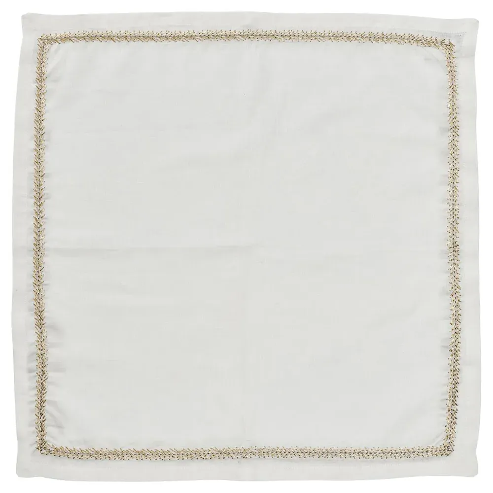 Jardin Embroidered Linen Napkin Set of 4 - White, Gold