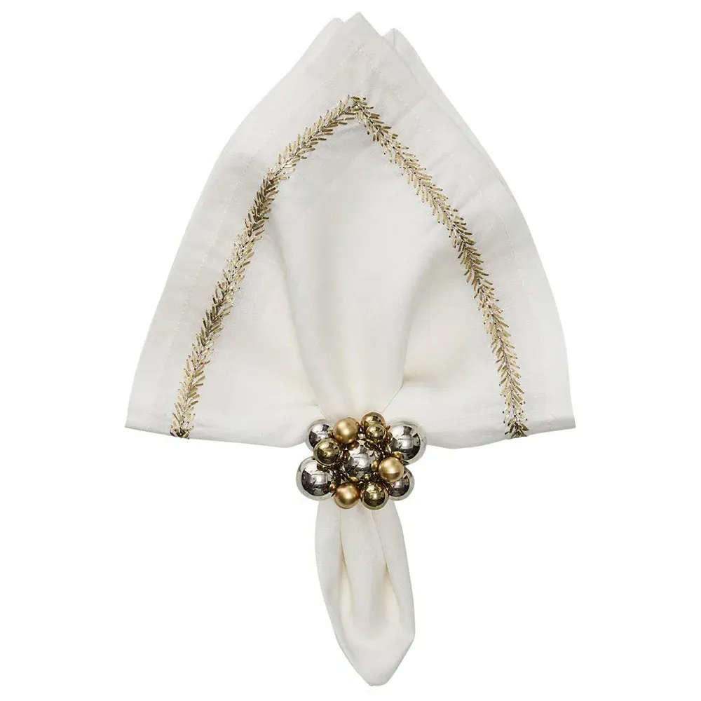 Jardin Embroidered Linen Napkin Set of 4 - White, Gold