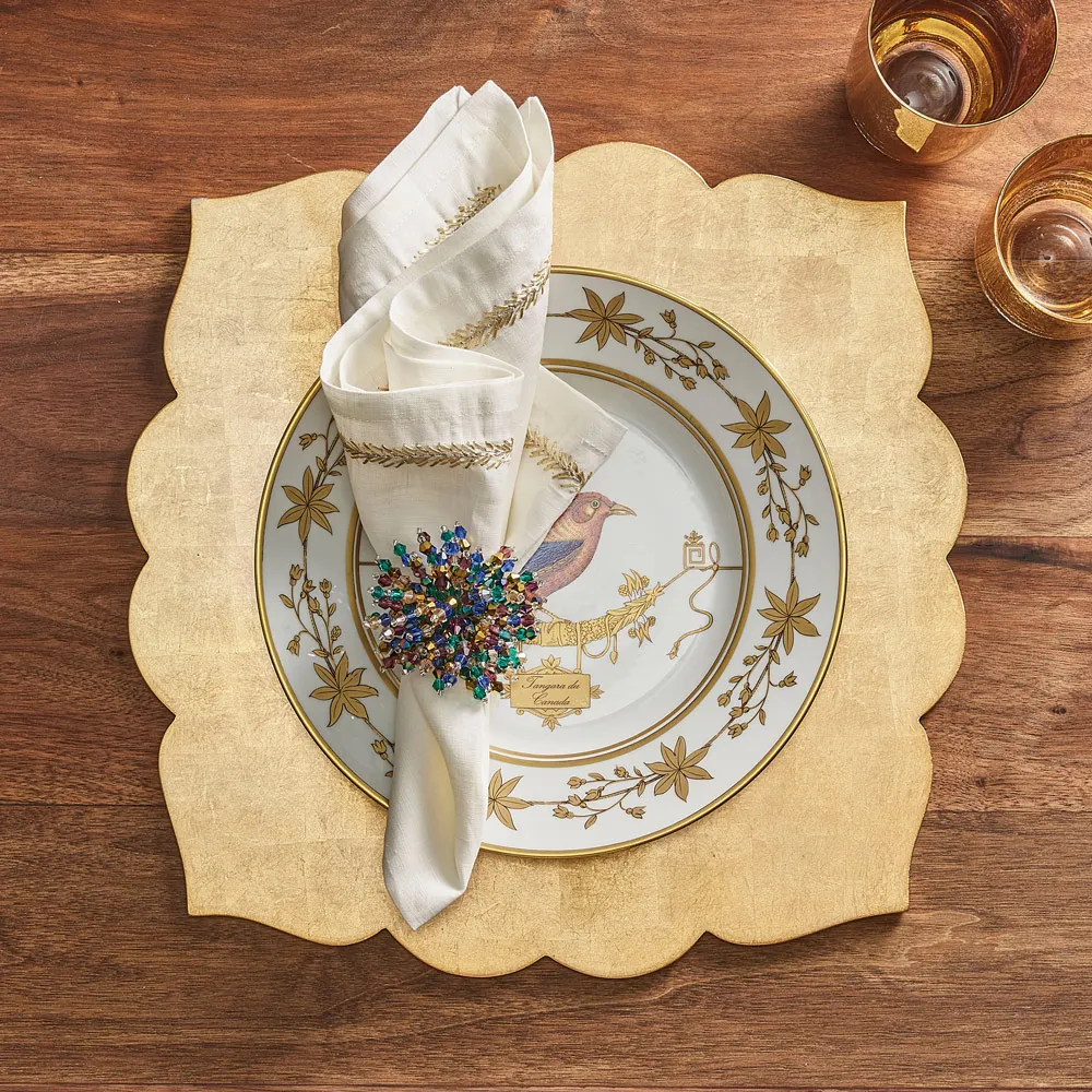 Jardin Embroidered Linen Napkin Set of 4 - White, Gold