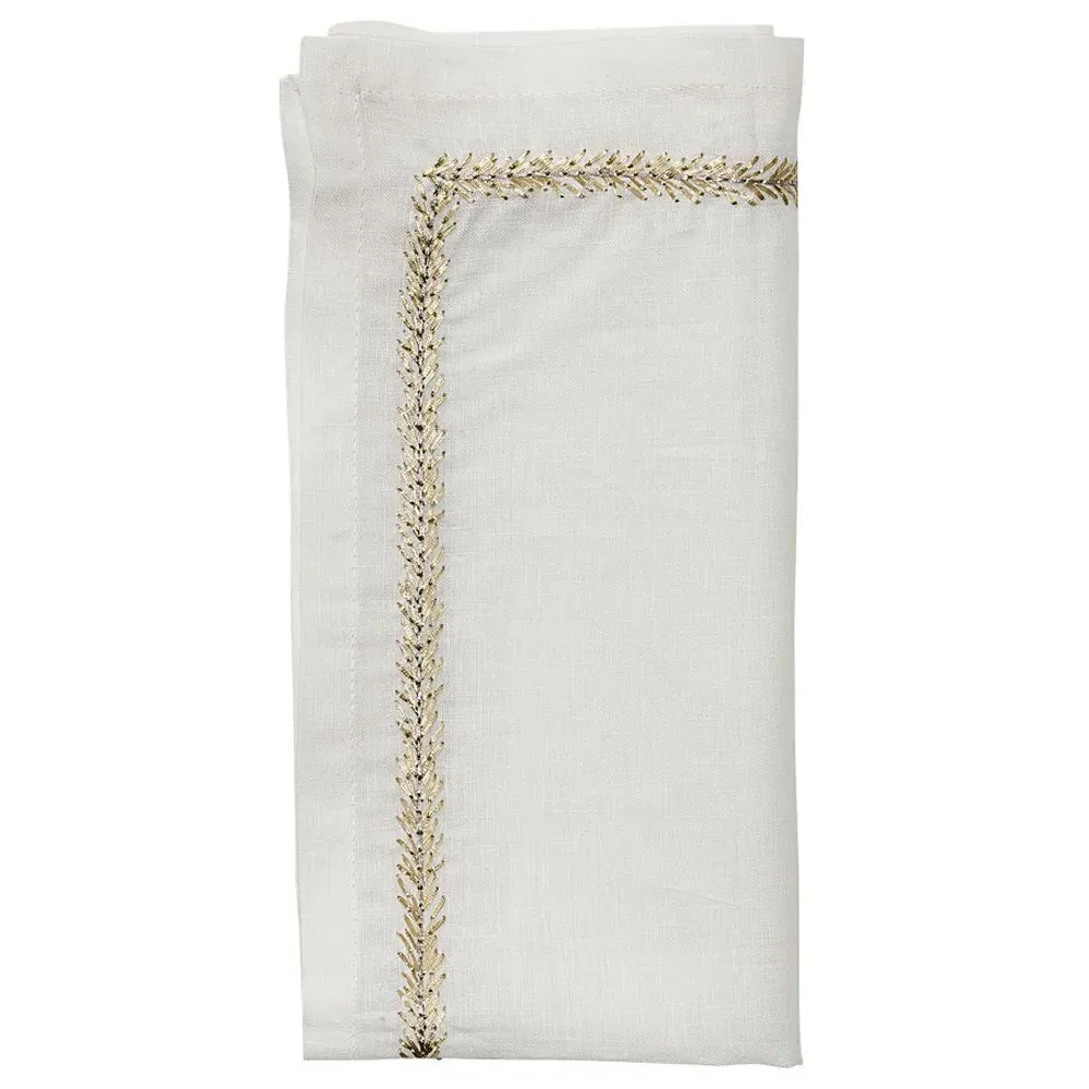 Jardin Embroidered Linen Napkin Set of 4 - White, Gold