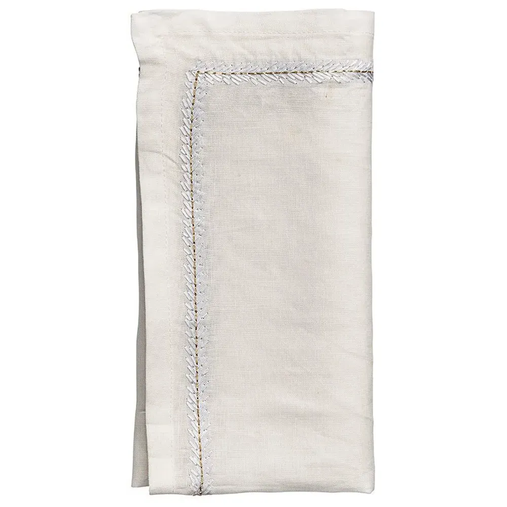 Jardin Embroidered Linen Napkin Set of 4 - White image