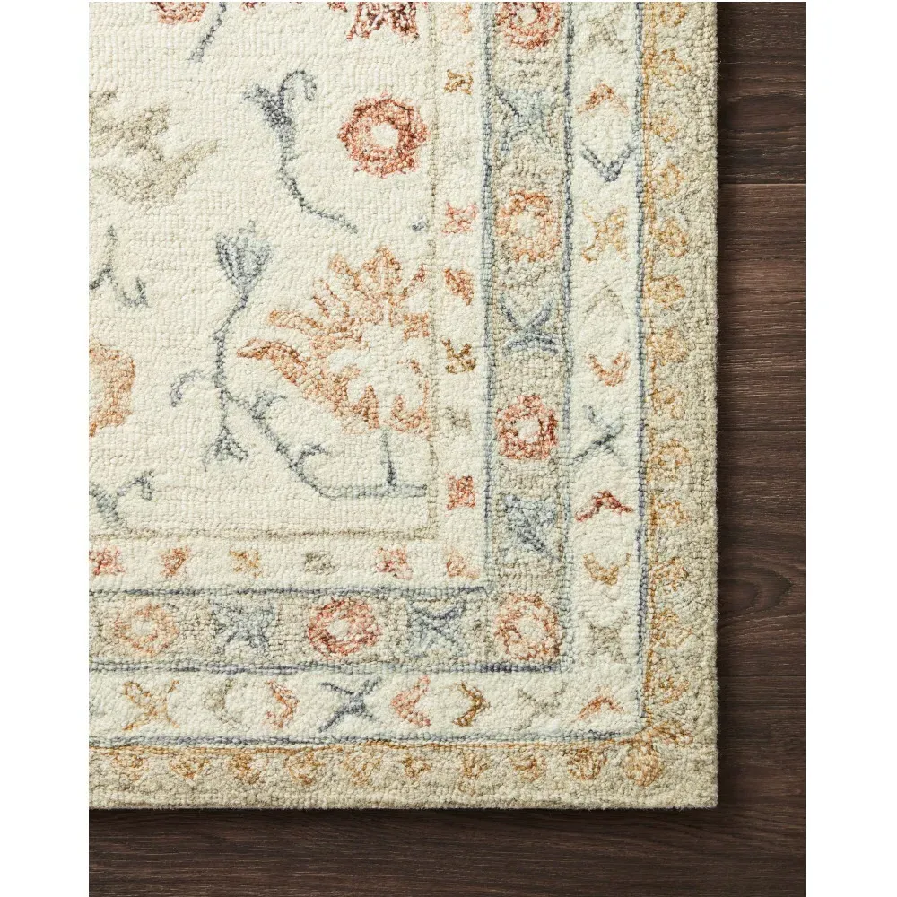 Jareth Extra Large Floral Patterned Rug - Ivory, Wool