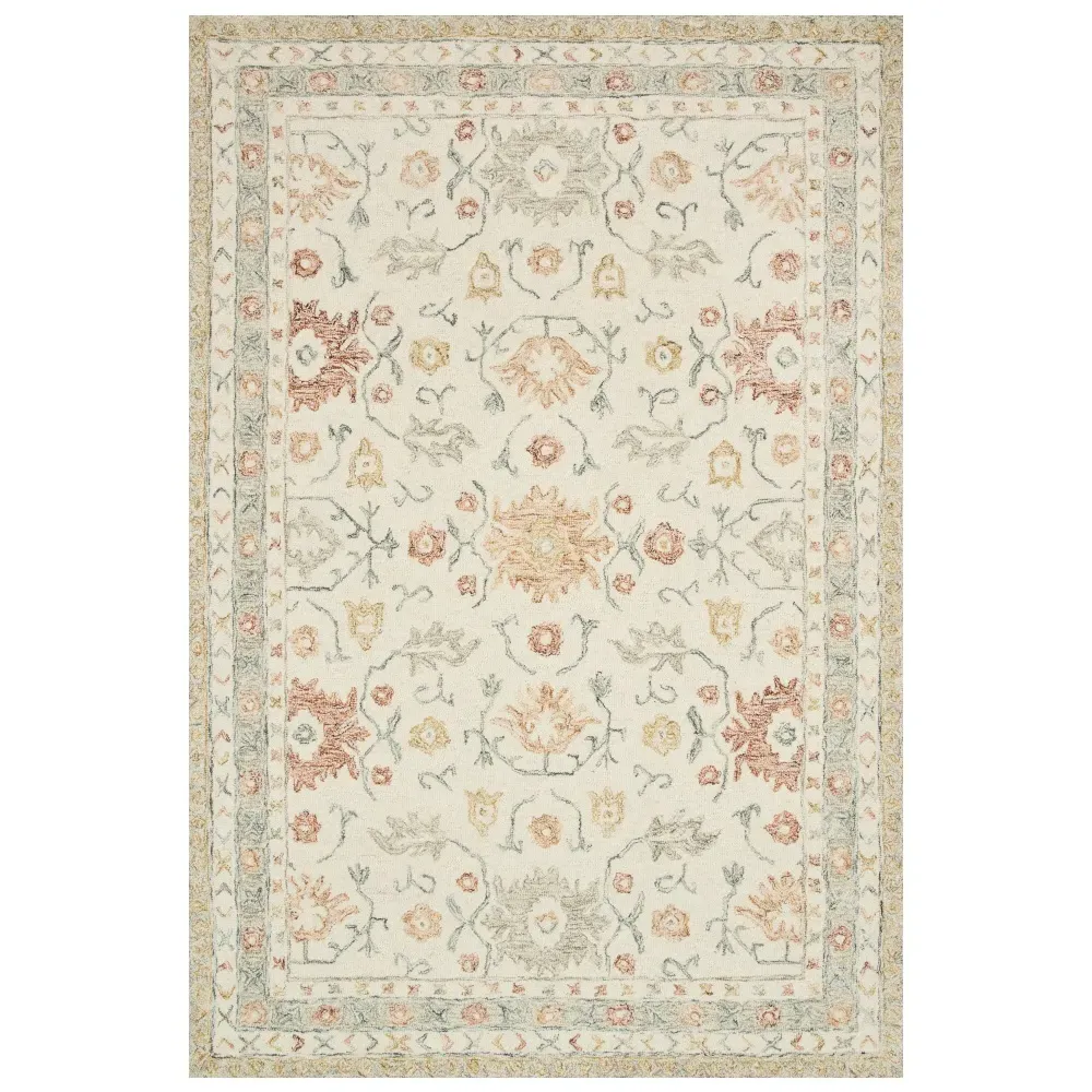 Jareth Extra Large Floral Patterned Rug - Ivory, Wool