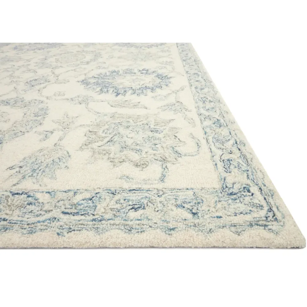 Jareth Floral Patterned Rug - Blue, Wool