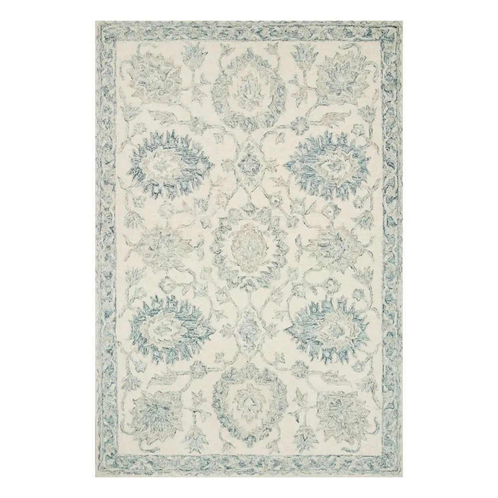 Jareth Floral Patterned Rug - Blue, Wool